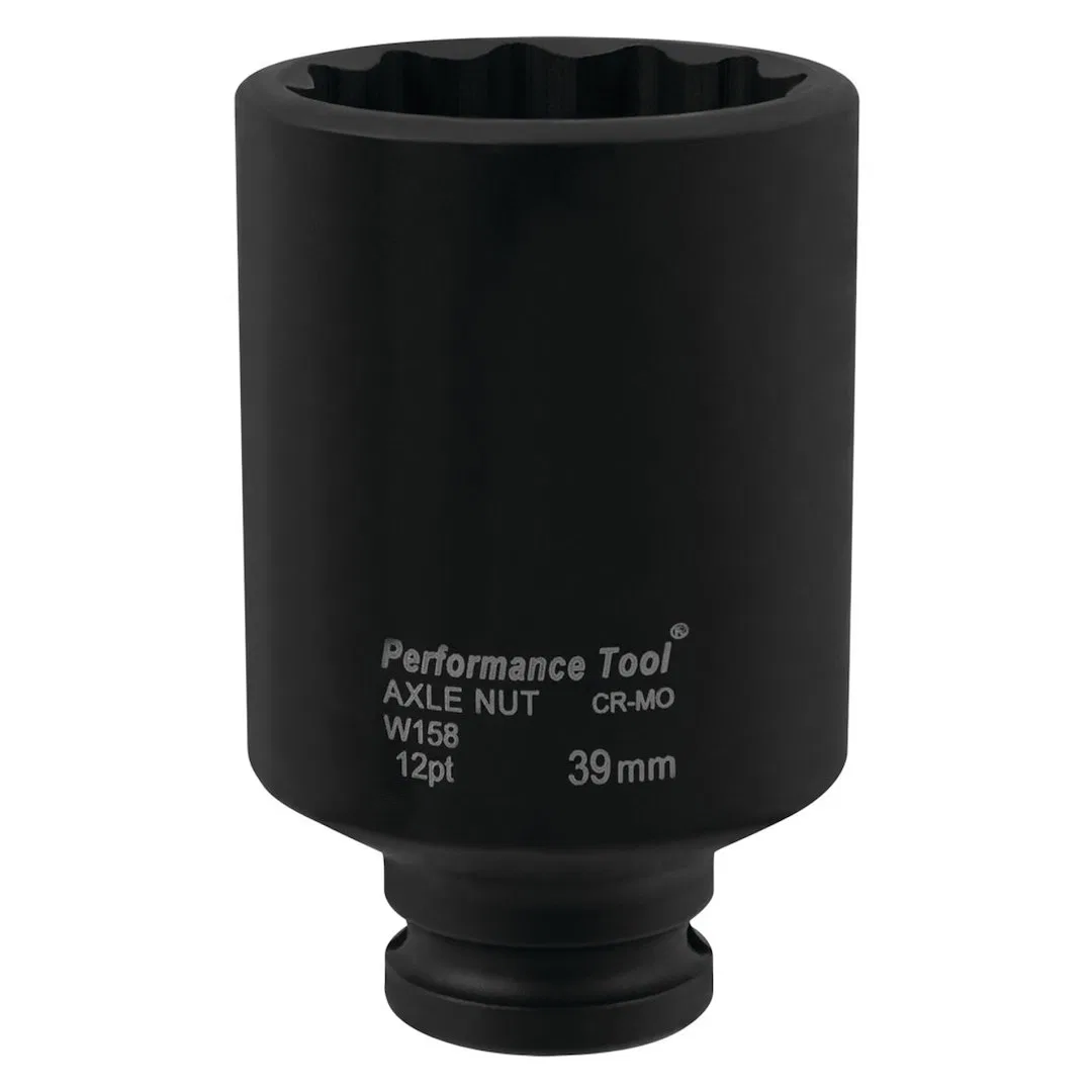 W158 – PERFORM TOOL Socket, 1/2 Inch Drive 39 Millimeter Metric Front Wheel Drive Axle Nut Socket 12 Point Chrome Mol...